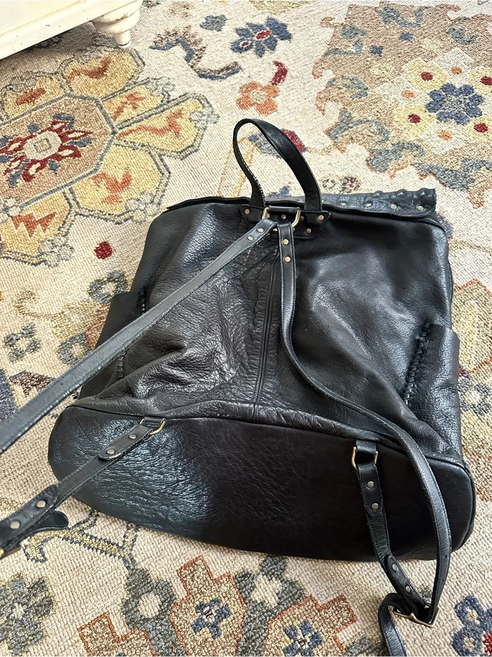 Native Rainbow Black Leather Backpack